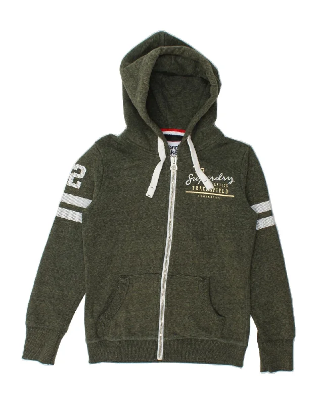 SUPERDRY Womens Graphic Zip Hoodie Sweater UK 10 Small Khaki Polyester Mesh Sweater Canvas Denim SUPERDRY Womens Graphic Zip Hoodie Sweater UK 10 Small Khaki Polyester Mesh Sweater Canvas Denim