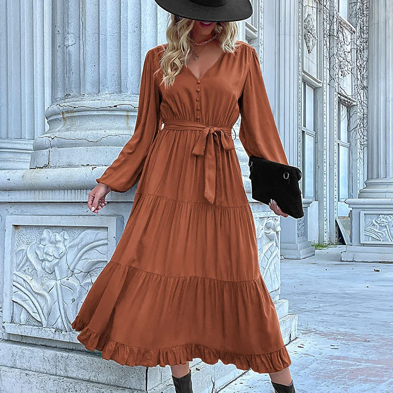 IKEARLAX autumn and winter independent station cross-border trade women's long-sleeved pleated splicing dress Tunics Brand named IKEARLAX autumn and winter independent station cross-border trade women's long-sleeved pleated splicing dress Tunics Brand named