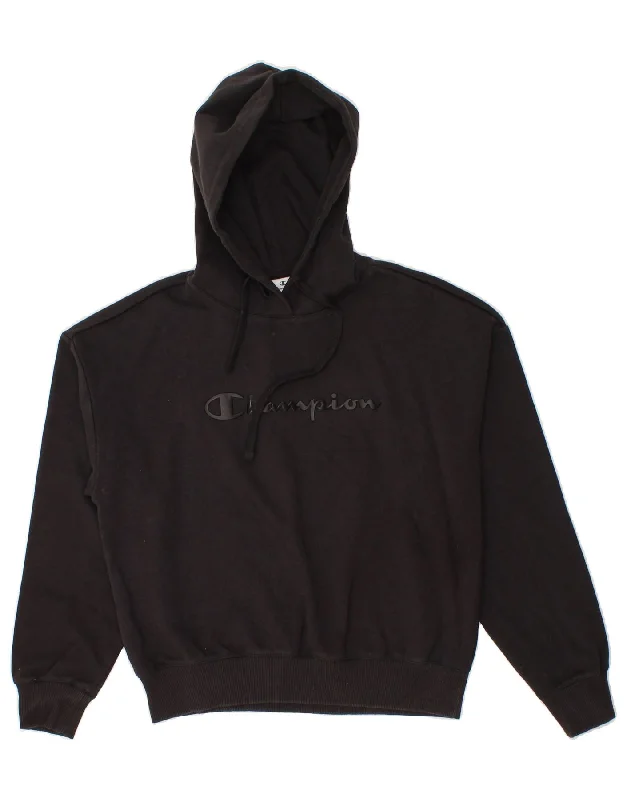 CHAMPION Womens Graphic Hoodie Jumper UK 16 Large Black Cotton Hoodie with Cuffed Sleeves Snug Secure CHAMPION Womens Graphic Hoodie Jumper UK 16 Large Black Cotton Hoodie with Cuffed Sleeves Snug Secure