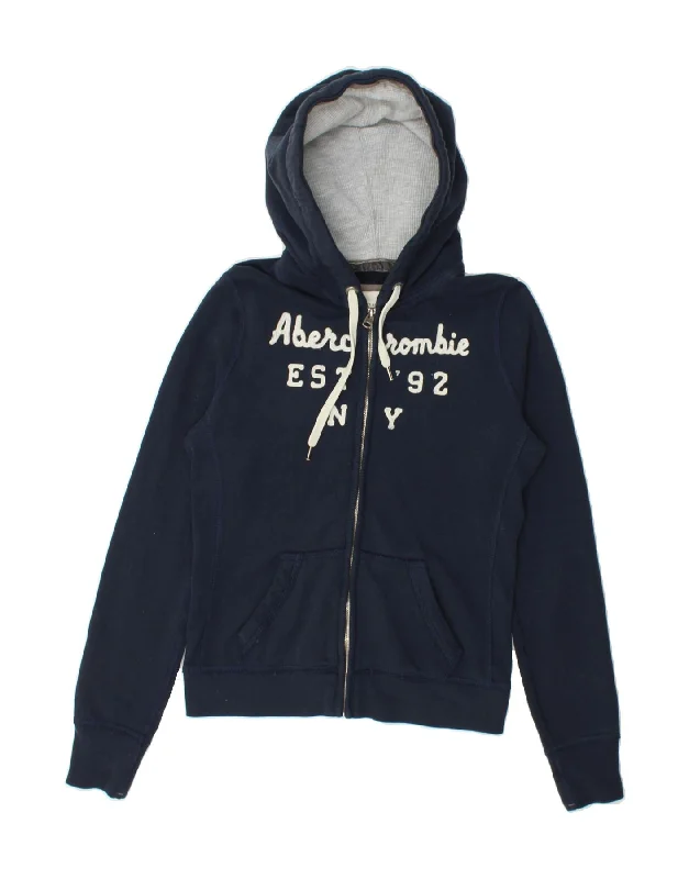 ABERCROMBIE & FITCH Womens Zip Hoodie Sweater UK 12 Medium Navy Blue Solid Color Striped Floral Print ABERCROMBIE & FITCH Womens Zip Hoodie Sweater UK 12 Medium Navy Blue Solid Color Striped Floral Print