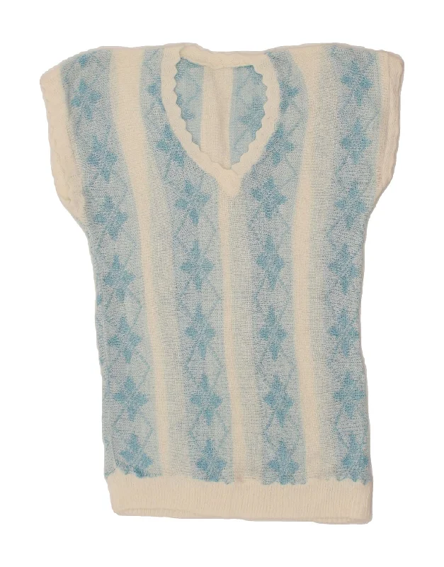 VINTAGE Womens V-Neck Jumper Sweater UK 12 Medium Blue Fair Isle Chenille Fabric Brocade Fabric Lace Fabric VINTAGE Womens V-Neck Jumper Sweater UK 12 Medium Blue Fair Isle Chenille Fabric Brocade Fabric Lace Fabric