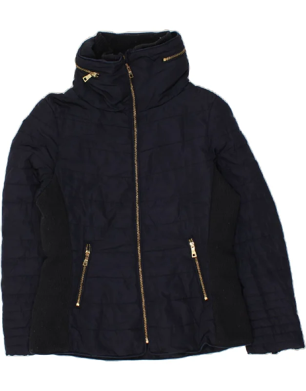LAURA ASHLEY Womens Hooded Padded Jacket UK 14 Large Navy Blue Colourblock Hooded Jacket Caped Jacket Shawl Collar Jacket LAURA ASHLEY Womens Hooded Padded Jacket UK 14 Large Navy Blue Colourblock Hooded Jacket Caped Jacket Shawl Collar Jacket