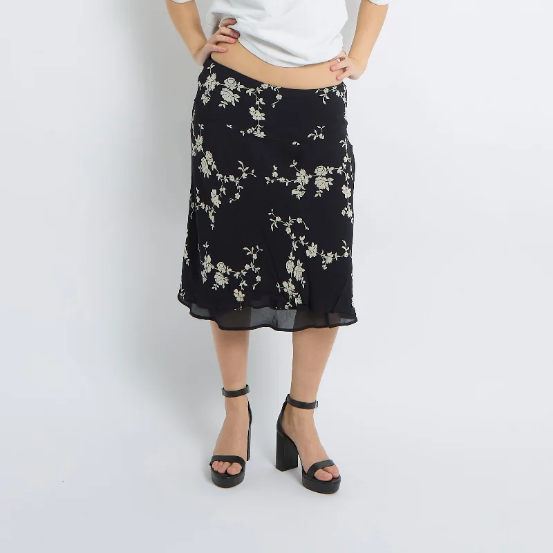 Ruffle Detail Mesh Low Waist Midi Skirt - UK 12 pencil skirt chic