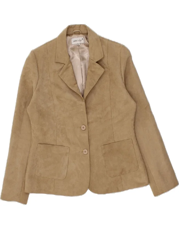 VINTAGE Womens 2 Button Blazer Jacket UK 14 Large Beige Polyester Fleece Jacket Down Jacket Parka VINTAGE Womens 2 Button Blazer Jacket UK 14 Large Beige Polyester Fleece Jacket Down Jacket Parka