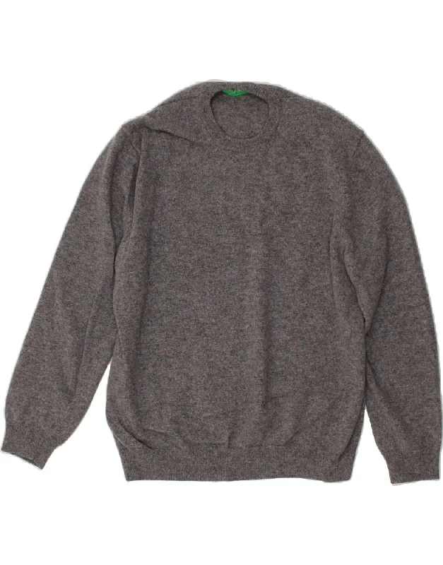 BENETTON Womens Crew Neck Jumper Sweater UK 18 XL Grey Flecked Wool Chenille Brocade Lace BENETTON Womens Crew Neck Jumper Sweater UK 18 XL Grey Flecked Wool Chenille Brocade Lace