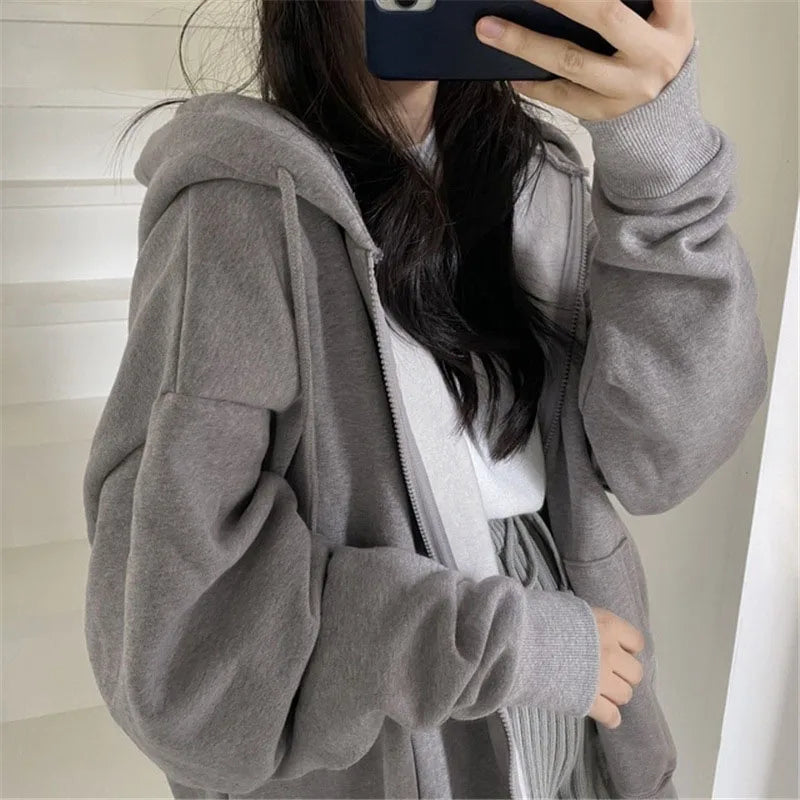 Lucyever Gray Zip Up Hoodie Coat Women Streetwear Harajuku Oversized Hood Jacket Female Autumn Retro Solid Color Sweatshirts Denim Jacket Leather Jacket Suede Jacket Lucyever Gray Zip Up Hoodie Coat Women Streetwear Harajuku Oversized Hood Jacket Female Autumn Retro Solid Color Sweatshirts Denim Jacket Leather Jacket Suede Jacket