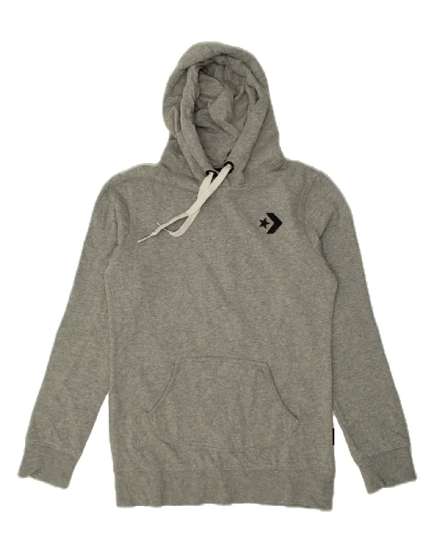 CONVERSE Womens Hoodie Jumper UK 14 Large Grey Cotton Hoodie with Patch Decorative Personalized CONVERSE Womens Hoodie Jumper UK 14 Large Grey Cotton Hoodie with Patch Decorative Personalized