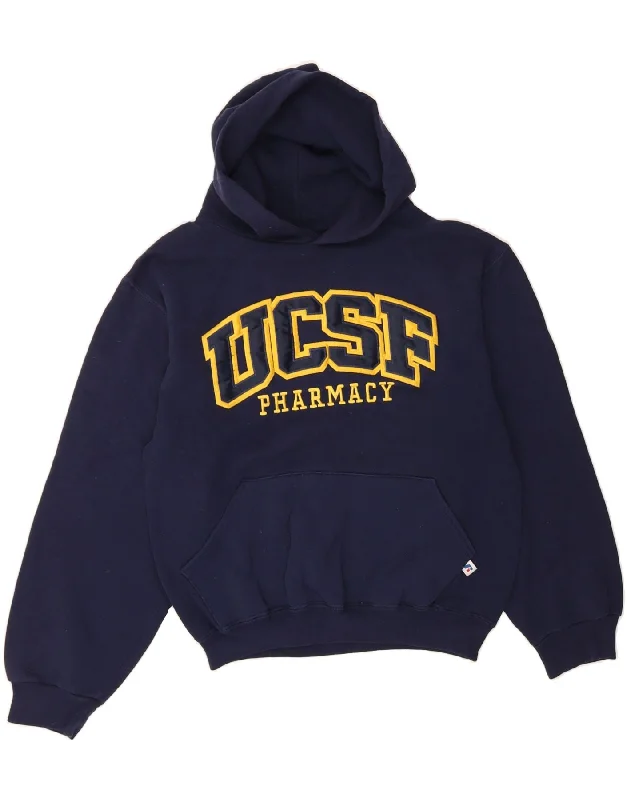 RUSSELL ATHLETIC Womens Graphic Hoodie Jumper UK 10 Small Navy Blue Cotton Hoodie with Ribbed Hem Stretchable Secure RUSSELL ATHLETIC Womens Graphic Hoodie Jumper UK 10 Small Navy Blue Cotton Hoodie with Ribbed Hem Stretchable Secure