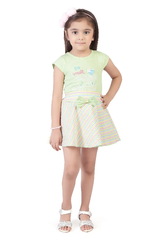 Tiny Girl Round Neck Half Sleeve Knee Length Top & Skirt Set corduroy skirt textured