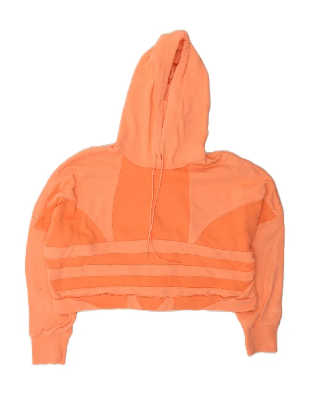 ADIDAS Womens Oversized Crop Graphic Hoodie Jumper UK 16 Large Orange Hoodie with Sequins Glamorous Eye-catching ADIDAS Womens Oversized Crop Graphic Hoodie Jumper UK 16 Large Orange Hoodie with Sequins Glamorous Eye-catching