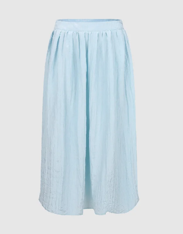 Elastic Waist Midi A-Line Skirt linen skirt breathable
