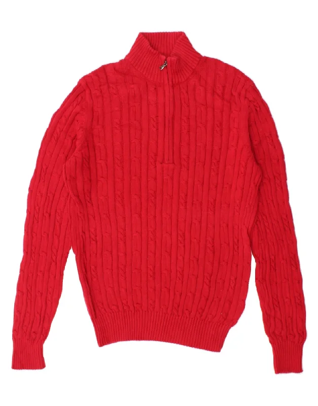 IZOD Womens Zip Neck Jumper Sweater UK 14 Medium Red Cotton Terry Terry Cloth Terry Knit IZOD Womens Zip Neck Jumper Sweater UK 14 Medium Red Cotton Terry Terry Cloth Terry Knit