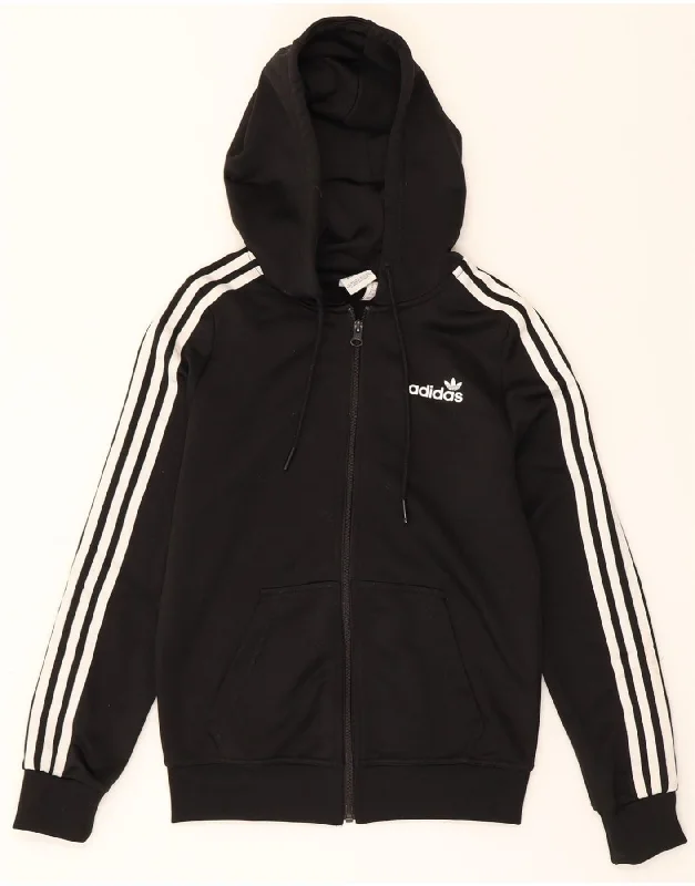 ADIDAS Womens Zip Hoodie Sweater UK 8 Small Black Polyester Hoodie with Front Slit Layering Stylish ADIDAS Womens Zip Hoodie Sweater UK 8 Small Black Polyester Hoodie with Front Slit Layering Stylish