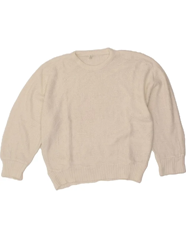 VINTAGE Womens Oversized Crew Neck Jumper Sweater IT 42 Medium White Satin Fabric Silk Fabric Chiffon Fabric VINTAGE Womens Oversized Crew Neck Jumper Sweater IT 42 Medium White Satin Fabric Silk Fabric Chiffon Fabric