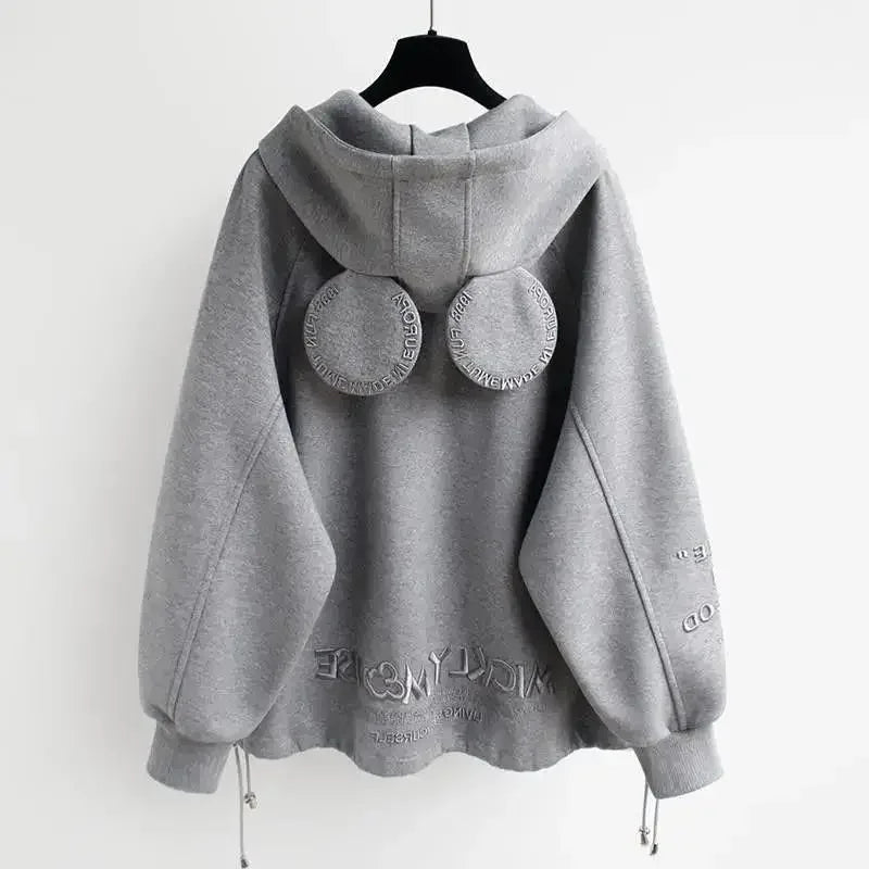 Trendy 2024 Autumn/winter New Women's Fleece-lined Thickened Hooded Sweatshirt Loose-fit Student Jacket Earflaps Belted Jacket Elasticated Jacket Padded Jacket Trendy 2024 Autumn/winter New Women's Fleece-lined Thickened Hooded Sweatshirt Loose-fit Student Jacket Earflaps Belted Jacket Elasticated Jacket Padded Jacket