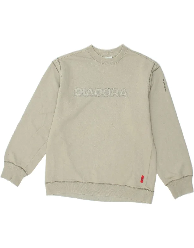 DIADORA Womens Graphic Sweatshirt Jumper UK 10 Small Grey Cotton Hoodie with Button Placket Classic Preppy DIADORA Womens Graphic Sweatshirt Jumper UK 10 Small Grey Cotton Hoodie with Button Placket Classic Preppy