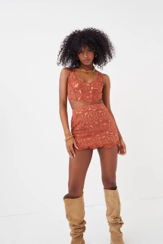 For Love & Lemons Aiko Mini Skirt - Red relaxed fit skirt
