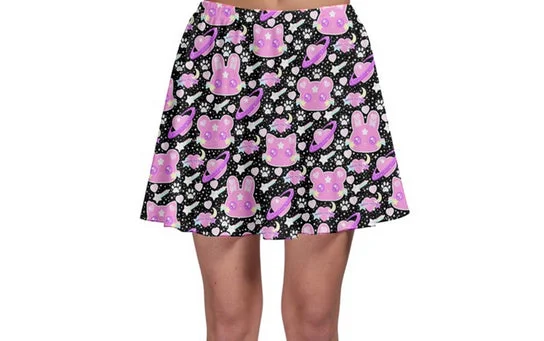 Cosmic Cuties Black Skater Skirt [Made To Order] pleated skirt texture