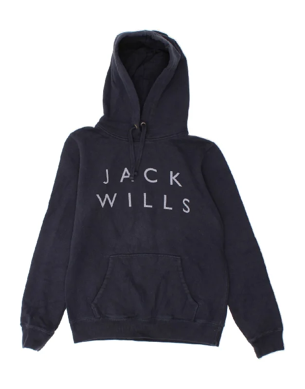 JACK WILLS Womens Graphic Hoodie Jumper UK 10 Small Navy Blue Cotton Hoodie with Hem Ribbing Snug Secure JACK WILLS Womens Graphic Hoodie Jumper UK 10 Small Navy Blue Cotton Hoodie with Hem Ribbing Snug Secure