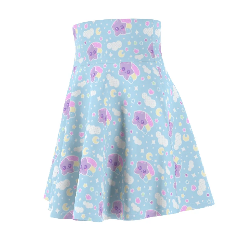 Magical sky shooting star cuties women's skater skirt - blue leather skirt durable