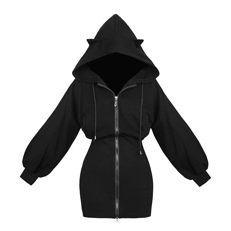 WILUXE Hoodie Harajuku Long Sweatshirt Women Black Punk Gothic Hoodies Hoody Ladies Zip-up 2019 Autumn Cute Ear Cat Hoodies Hoodie with Sequins Glamorous Eye-catching WILUXE Hoodie Harajuku Long Sweatshirt Women Black Punk Gothic Hoodies Hoody Ladies Zip-up 2019 Autumn Cute Ear Cat Hoodies Hoodie with Sequins Glamorous Eye-catching