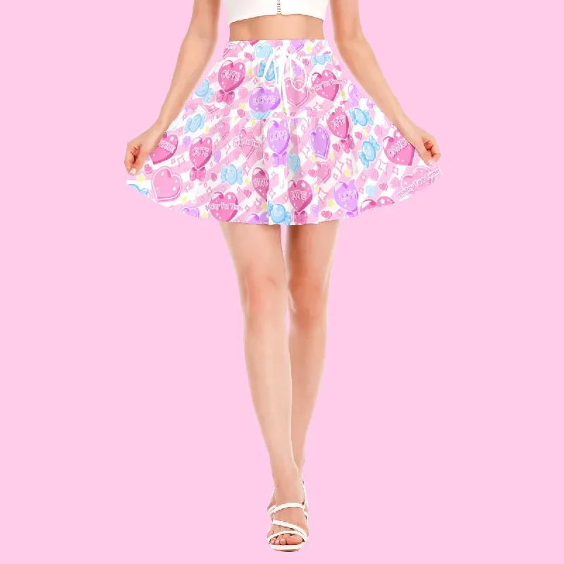 Candy Love Hearts (Colorful Cutie) Women's Ruffled Mini Skirt high slit skirt