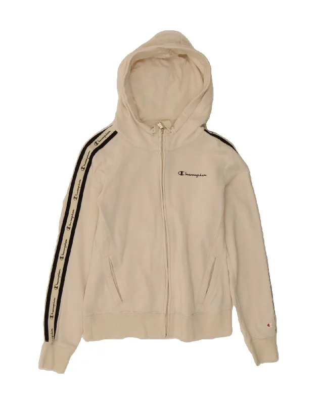 CHAMPION Womens Graphic Zip Hoodie Sweater UK 10 Small White Cotton Hoodie with Rolled Sleeves Casual Relaxed CHAMPION Womens Graphic Zip Hoodie Sweater UK 10 Small White Cotton Hoodie with Rolled Sleeves Casual Relaxed