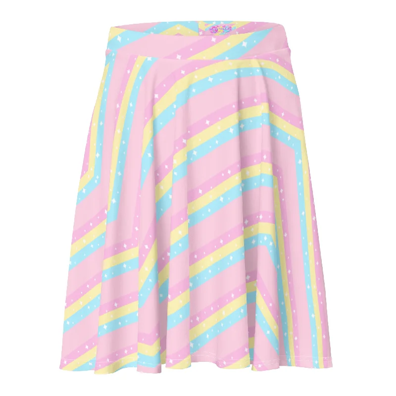 Teatime Fantasy Pink Rainbow Skater Skirt leather skirt modern