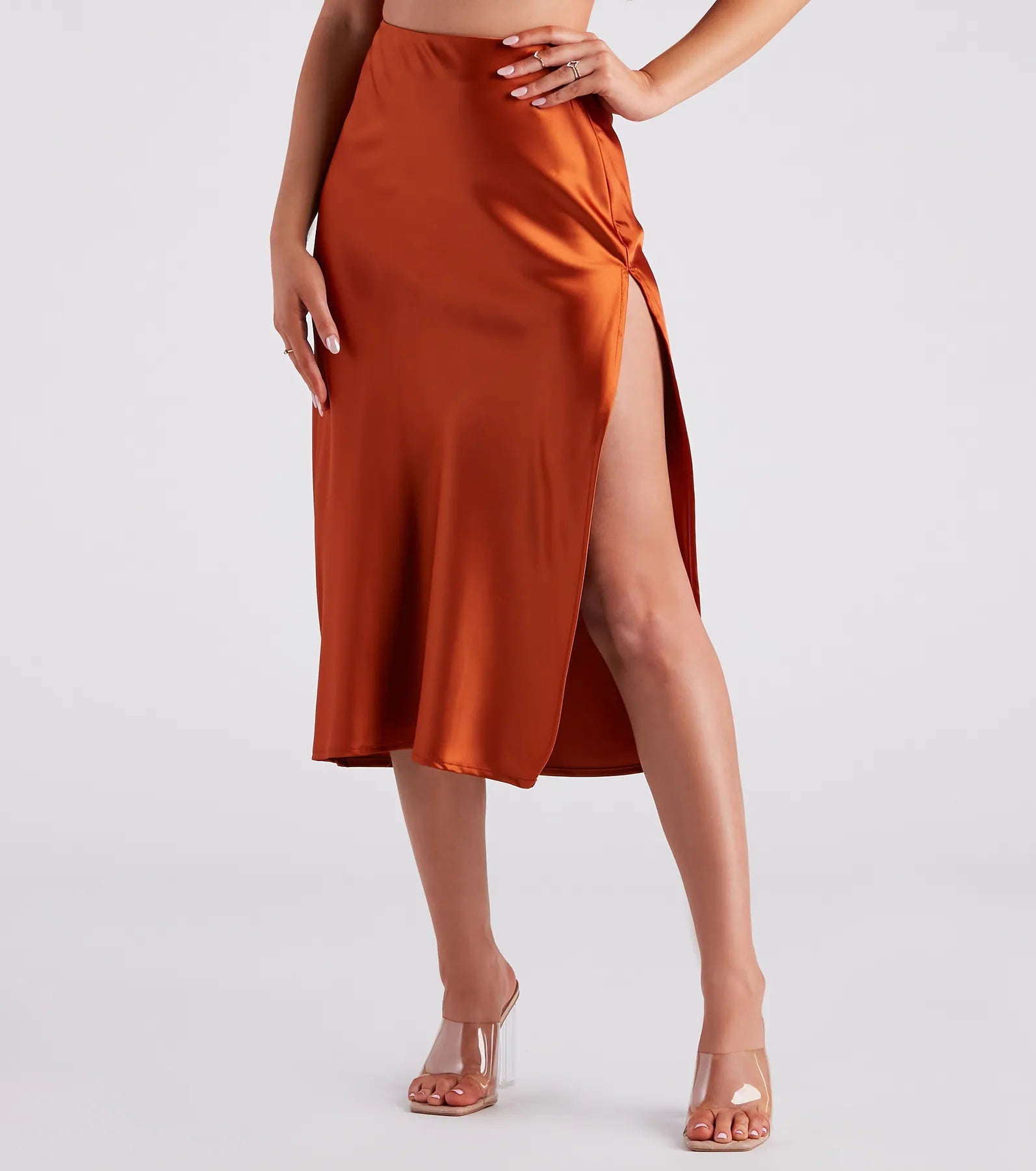 Lavish Life Satin Slit Midi Skirt corduroy skirt durable