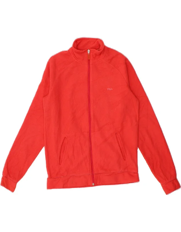 FILA Womens Fleece Jacket UK 14 Medium Red Polyester Front Pockets Side Pockets Patch Pockets FILA Womens Fleece Jacket UK 14 Medium Red Polyester Front Pockets Side Pockets Patch Pockets