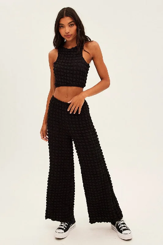 Black Wide Leg Pants Chic Wool Trousers