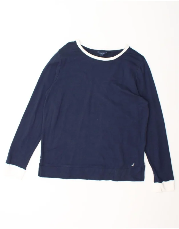 NAUTICA Womens Sweatshirt Jumper UK 14 Medium Navy Blue Cotton Hoodie with Contrast Stitching Detailed Premium NAUTICA Womens Sweatshirt Jumper UK 14 Medium Navy Blue Cotton Hoodie with Contrast Stitching Detailed Premium