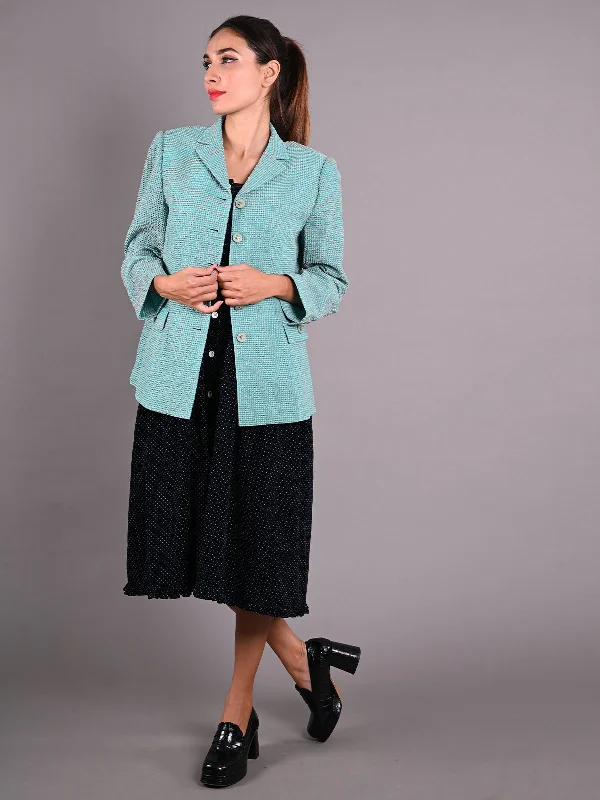 Odette Sea Green Crinkled Polyester Jacket for Women Hooded Jacket Caped Jacket Shawl Collar Jacket Odette Sea Green Crinkled Polyester Jacket for Women Hooded Jacket Caped Jacket Shawl Collar Jacket