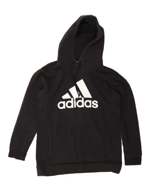 ADIDAS Womens Graphic Oversized Hoodie Jumper UK 8/10 Small Black Cotton Hoodie with Emblem Brand Identity ADIDAS Womens Graphic Oversized Hoodie Jumper UK 8/10 Small Black Cotton Hoodie with Emblem Brand Identity