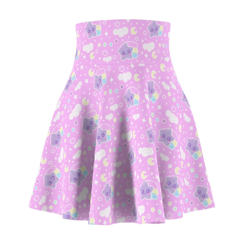 Magical sky shooting star cuties women's skater skirt - pink cashmere skirt soft