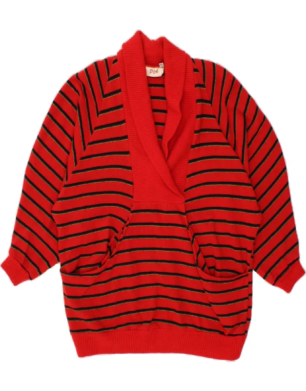 VINTAGE Womens Oversized Shawl Neck Jumper Sweater UK 10 Small Red Seamless Knitted Crochet VINTAGE Womens Oversized Shawl Neck Jumper Sweater UK 10 Small Red Seamless Knitted Crochet