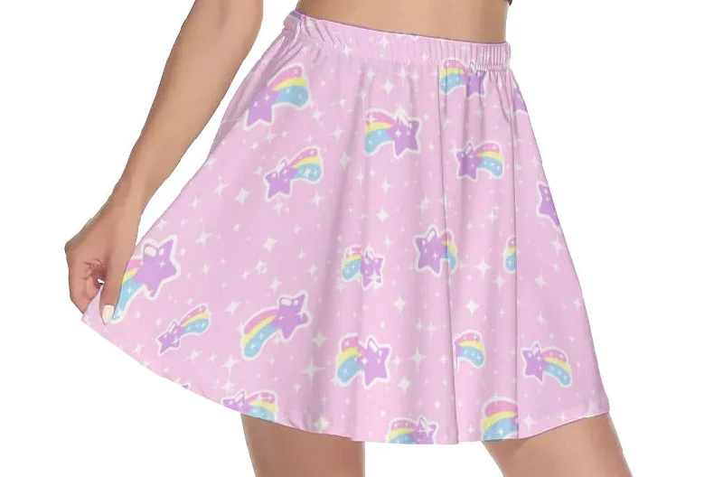 Bubblegum Bunny Shooting Stars Mini Skater Skirt silk skirt smooth