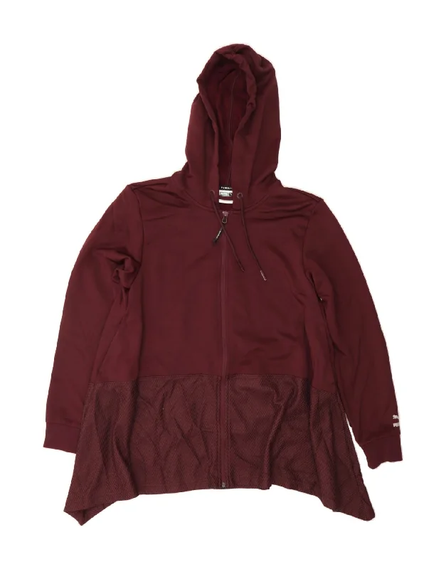 PUMA Womens Zip Hoodie Sweater UK 14 Large Maroon Hoodie with Thumb Holes Functional Cozy PUMA Womens Zip Hoodie Sweater UK 14 Large Maroon Hoodie with Thumb Holes Functional Cozy