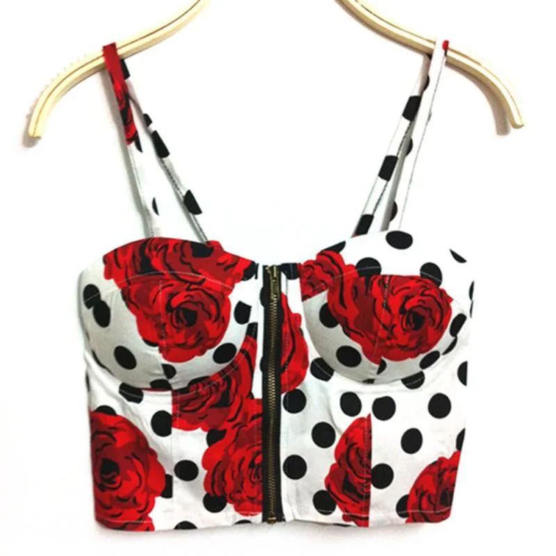 Women Zipper Vintage Floral Bustier Girls Cropped Tops Zipper Bra Crop Tank Tops soft pink tank Women Zipper Vintage Floral Bustier Girls Cropped Tops Zipper Bra Crop Tank Tops soft pink tank