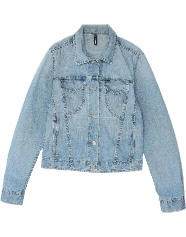 CERRUTI 1881 Womens Crop Denim Jacket UK 14 Large Blue Cotton Trench Coat Raincoat Waterproof Jacket CERRUTI 1881 Womens Crop Denim Jacket UK 14 Large Blue Cotton Trench Coat Raincoat Waterproof Jacket
