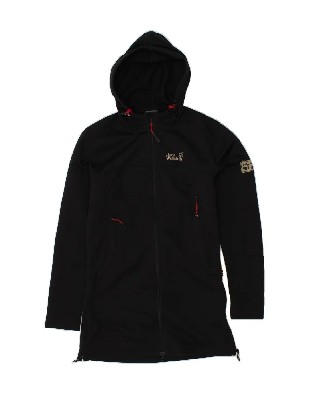JACK WOLFSKIN Womens Longline Zip Hoodie Sweater UK 10 Small Black Wool Fabric Cashmere Fabric Tweed Fabric JACK WOLFSKIN Womens Longline Zip Hoodie Sweater UK 10 Small Black Wool Fabric Cashmere Fabric Tweed Fabric