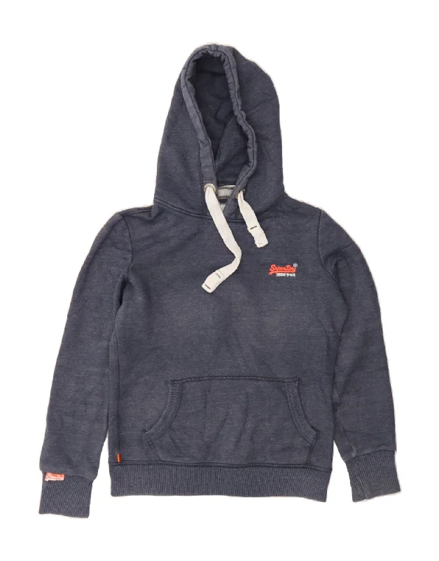 SUPERDRY Womens Hoodie Jumper UK 12 Medium Navy Blue Flecked Cotton Hoodie with Lace Feminine Delicate SUPERDRY Womens Hoodie Jumper UK 12 Medium Navy Blue Flecked Cotton Hoodie with Lace Feminine Delicate