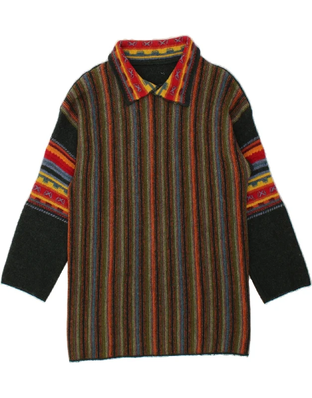 VINTAGE Womens Polo Neck Jumper Sweater UK 16 Large Multicoloured Striped Slim Fit Regular Fit Oversized VINTAGE Womens Polo Neck Jumper Sweater UK 16 Large Multicoloured Striped Slim Fit Regular Fit Oversized