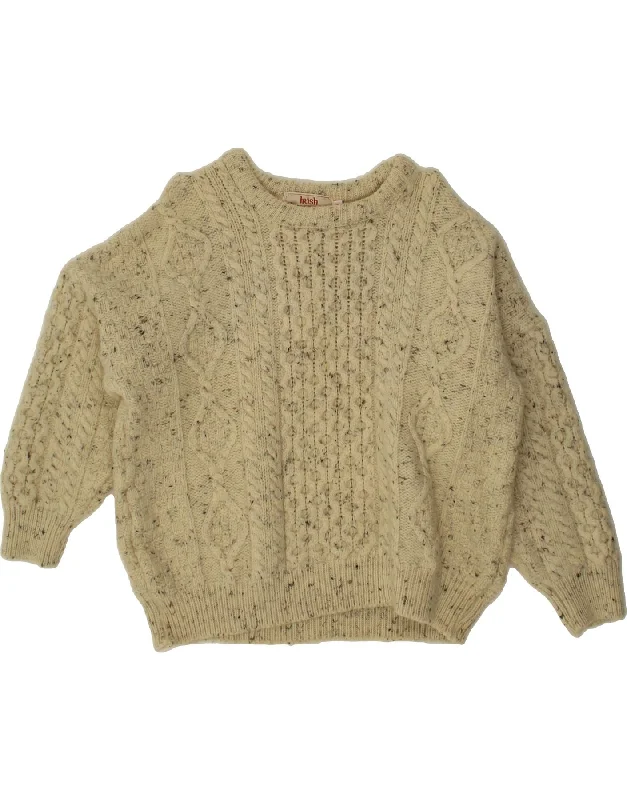 IRISH HOMECRAFT Womens Crop Crew Neck Jumper Sweater UK 18 XL Beige Striped Floral Plaid IRISH HOMECRAFT Womens Crop Crew Neck Jumper Sweater UK 18 XL Beige Striped Floral Plaid