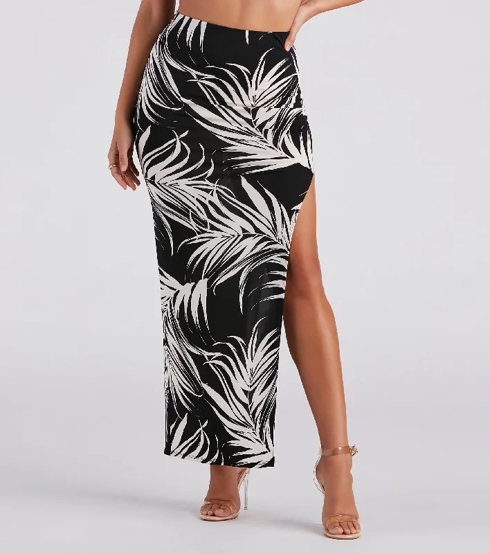Island Breeze Tropical Print Midi Skirt corduroy skirt durable