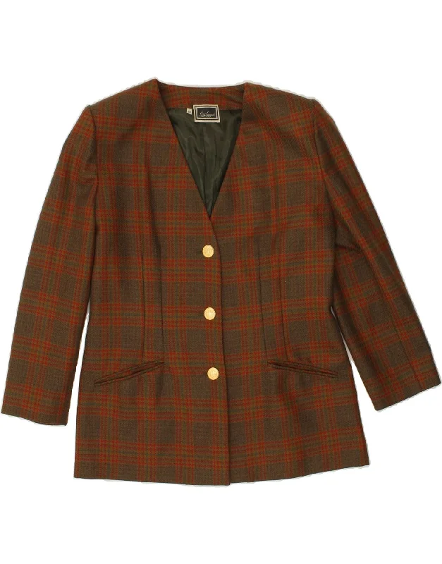 LUISA SPAGNOLI Womens 3 Button Blazer Jacket IT 48 XL Brown Check Hoodie Zip-Up Jacket Button-Up Jacket LUISA SPAGNOLI Womens 3 Button Blazer Jacket IT 48 XL Brown Check Hoodie Zip-Up Jacket Button-Up Jacket