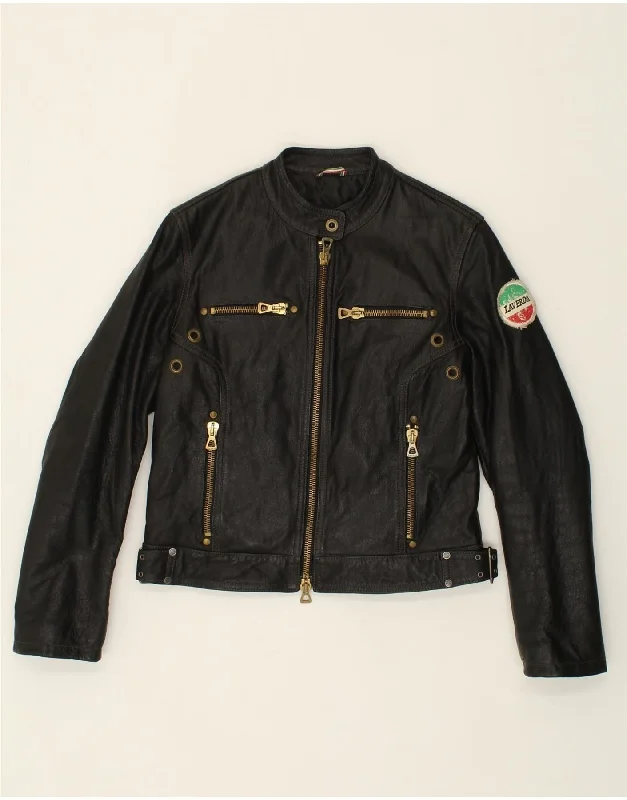 LAVERDA Womens Leather Racer Jacket UK 10 Small Black Leather Notch Collar Jacket Peter Pan Collar Jacket Cowl Neck Jacket LAVERDA Womens Leather Racer Jacket UK 10 Small Black Leather Notch Collar Jacket Peter Pan Collar Jacket Cowl Neck Jacket