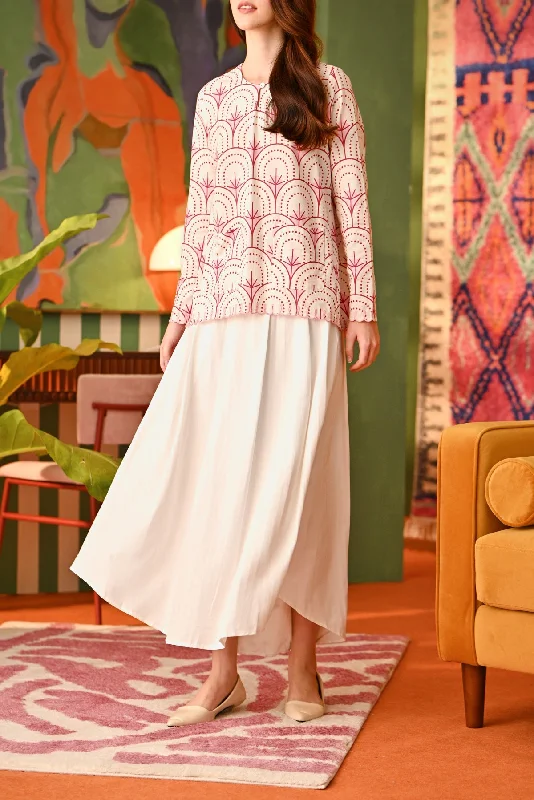 The Rasa Cinta Women Umbrella Skirt - White Jacquard corduroy skirt comfortable