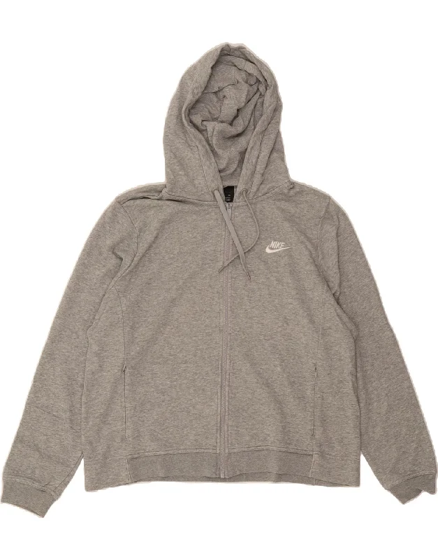 NIKE Womens Oversized Zip Hoodie Sweater UK 18 XL Grey Flecked Cotton Hoodie with Hem Drawcord Adjustable Customizable NIKE Womens Oversized Zip Hoodie Sweater UK 18 XL Grey Flecked Cotton Hoodie with Hem Drawcord Adjustable Customizable