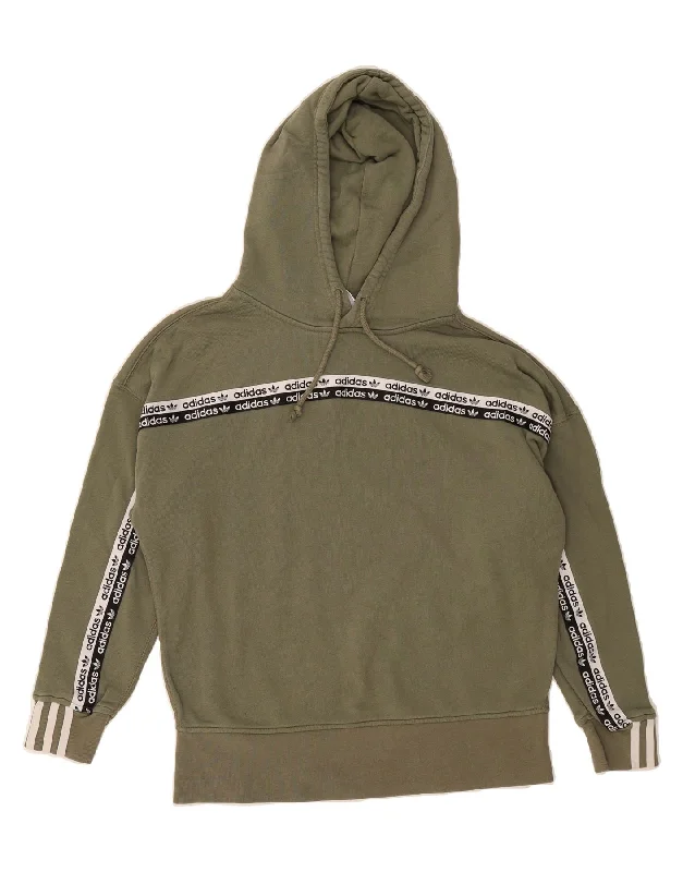 ADIDAS Womens Graphic Hoodie Jumper UK 12 Medium Khaki Cotton Hoodie with Slit Hem Functional Movement ADIDAS Womens Graphic Hoodie Jumper UK 12 Medium Khaki Cotton Hoodie with Slit Hem Functional Movement